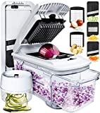 Cortador de verduras todo en uno Mandolina para verduras Espiralizador Cortador manual de verduras - Cortador profesional Cortador manual de verduras Cortador de papas Rallador en juliana Calabacín Cubos de espagueti